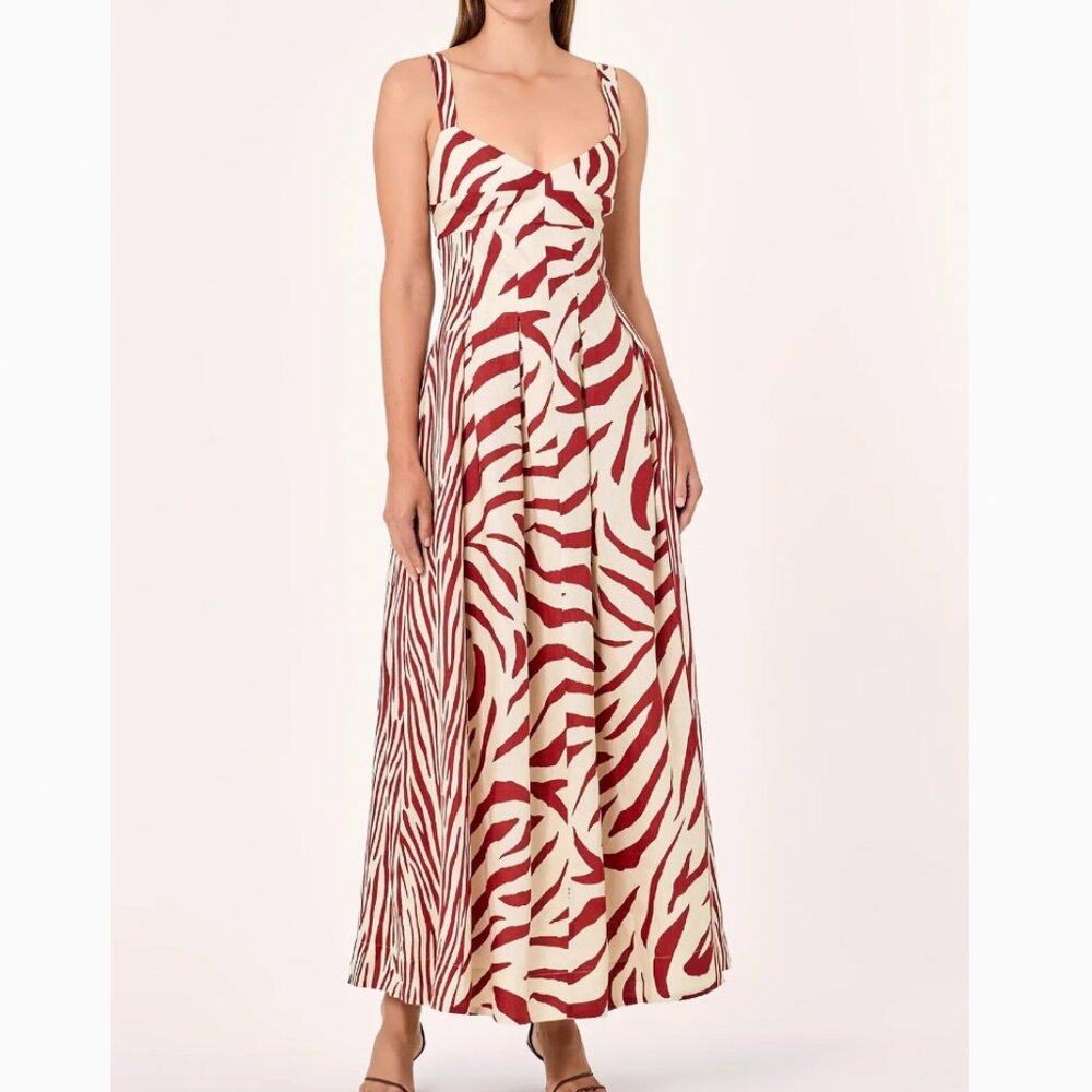 NWT NICHOLAS Selene Linen Maxi Dress Sz4/6 Brick Toledo Print - Picture 2 of 7